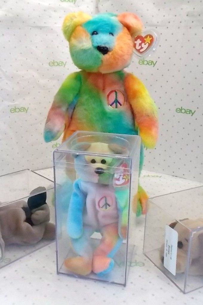 15-inch Peace Bear and 9-inch Peace, Ringo and Bones - rare Beanie Babies