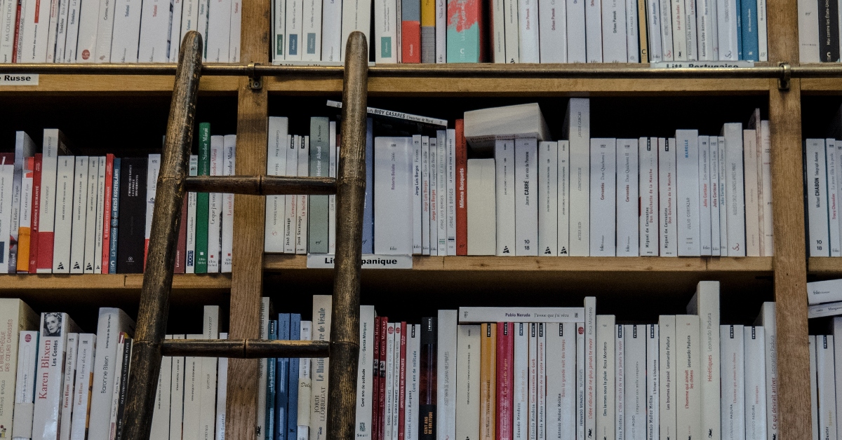 bookshop shelves with ladder