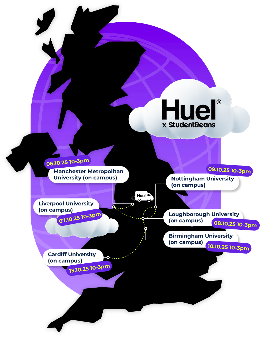 Huel x Student Beans tour map