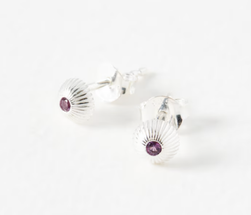 Rena Round Purple Stone Engraved Detail Silver Stud Earrings Oliver Bonas - mother's day jewellery gifts under £20
