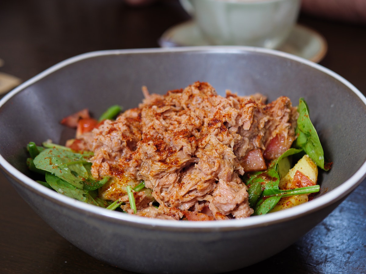 bowl of tuna pasta recipe with vegetables. cheap student meals for one