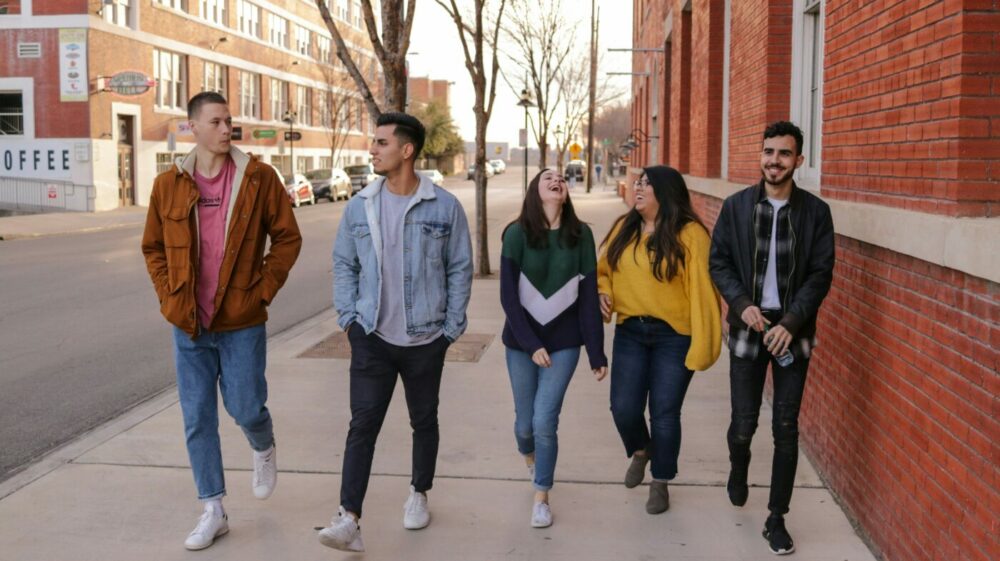 Students walking down a pathway