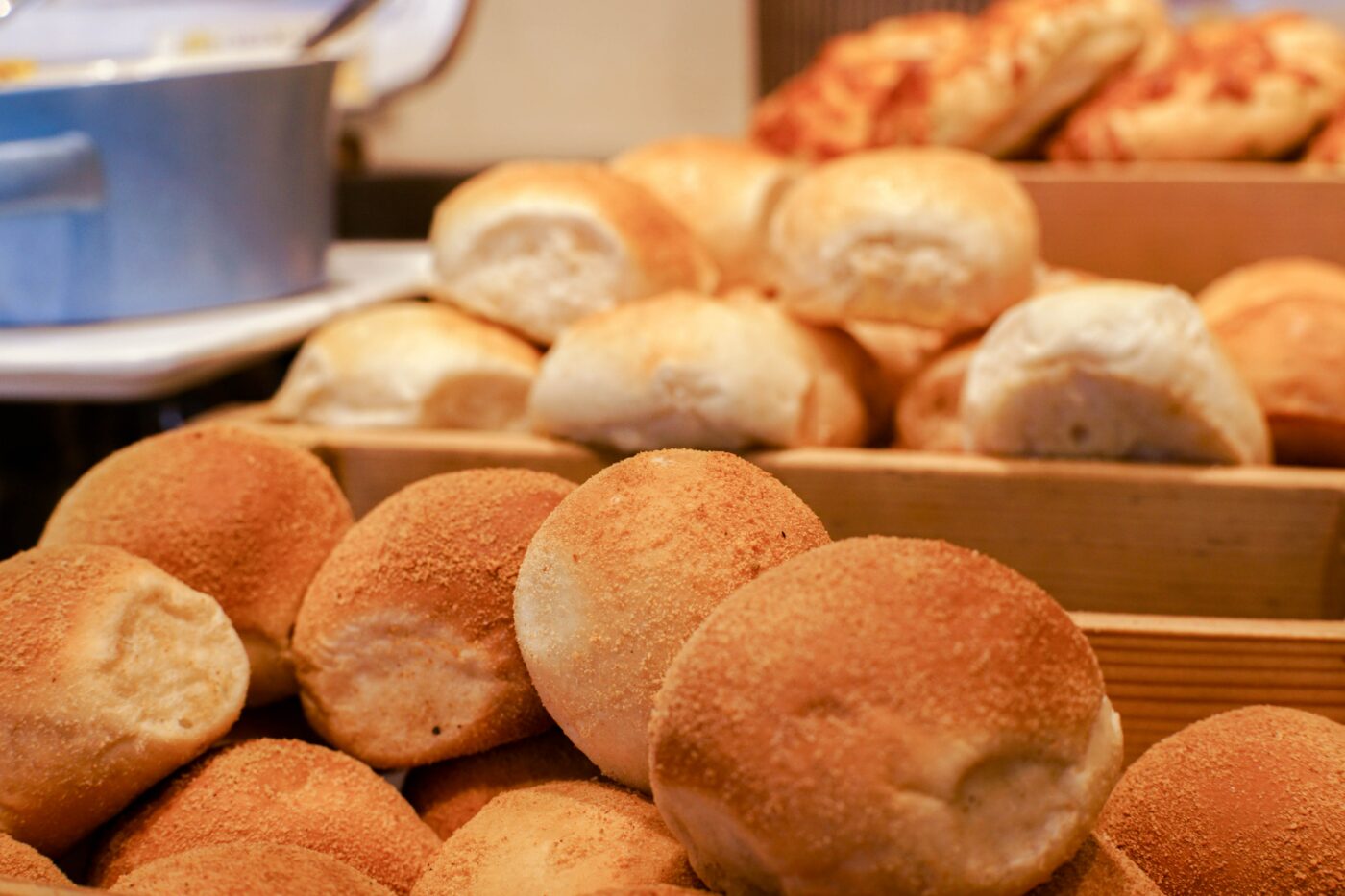 Bread rolls in bakery. Manchester slang and sayings