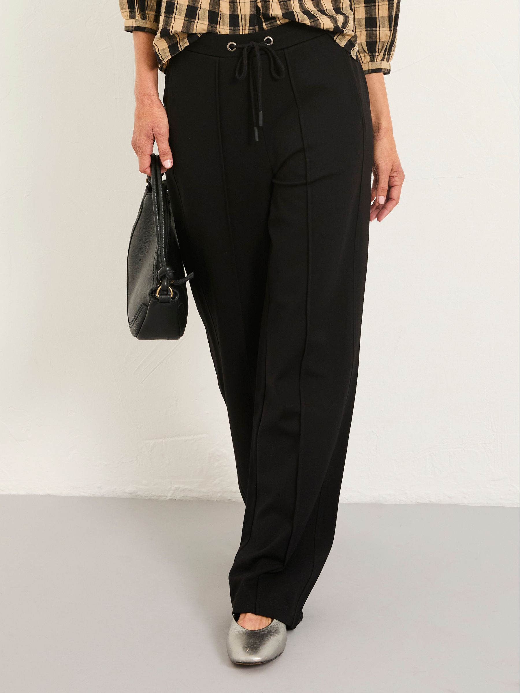 FatFace Ely Black Ponte Wide Leg Trouser