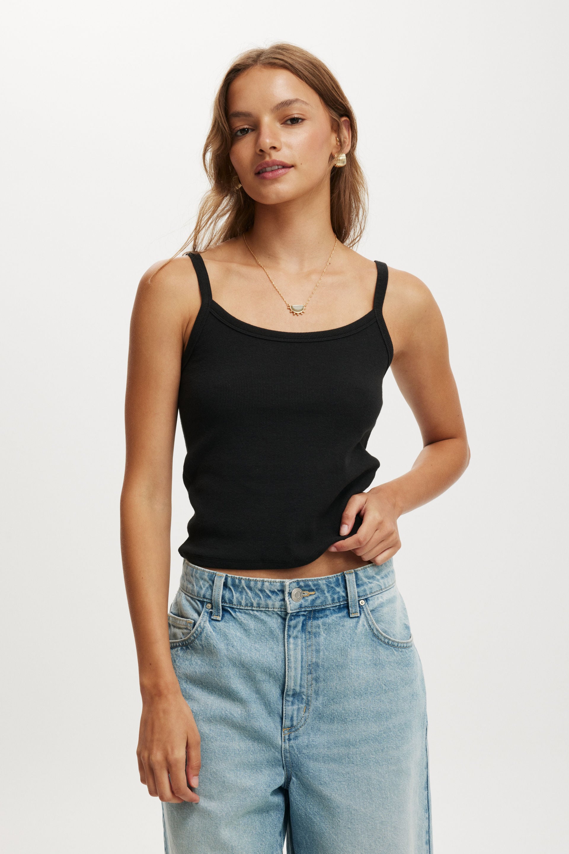 Cotton On Women - Goldie Rib Scoop Cami - Brianna stripe grey marle/aqua crush